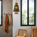 Suspension XS kaki/curry SINGAPOUR en lin et cannage 1XE27 60W max