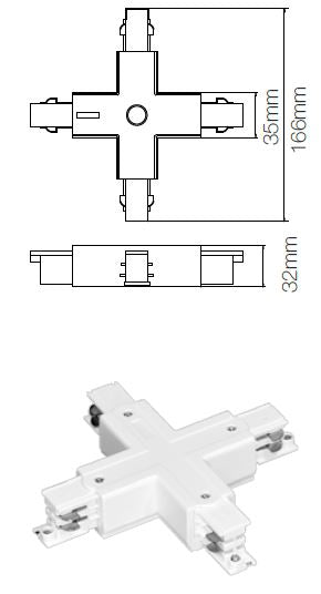 Connecteur blanc en X pour rail/profilé - Spot et projecteur LED